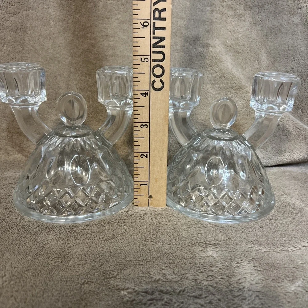 Pair (2) Imperial Glass Double‎ Candlestick Holders Tradition Pattern Stem #165